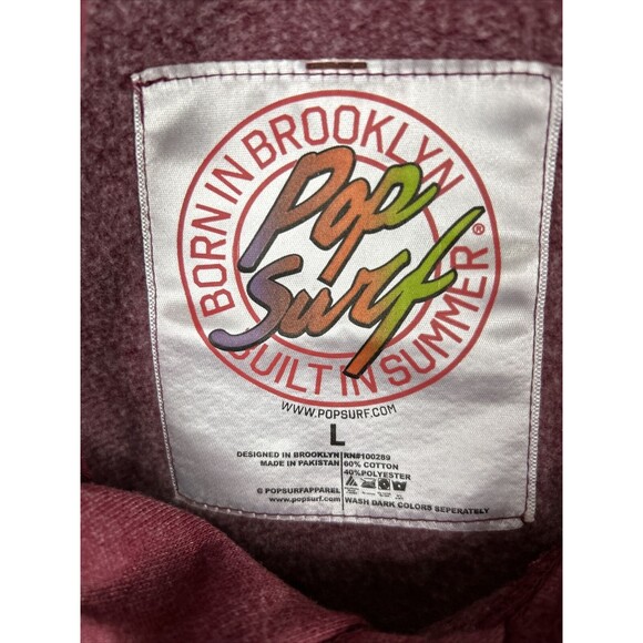 Pop Surf Women Large Red Crop Hoodie Santa Monica CA Logo Beach Sweatshirt - Picture 2 of 9